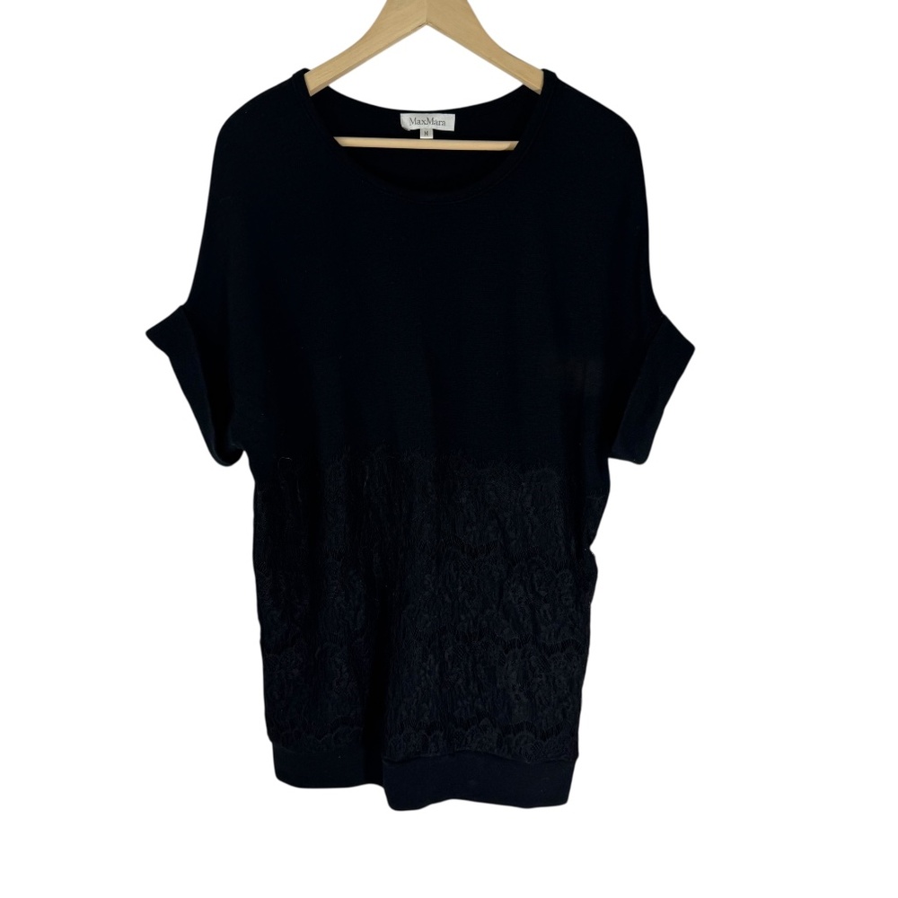 Max Mara‎ Black Wool/Viscose Short Sleeve Lace Detailed Sweater Sz M